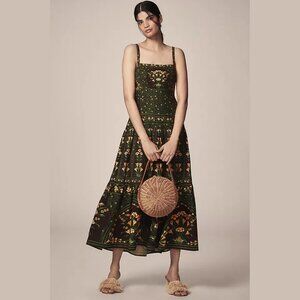 [Sold] Farm Rio "Flowers Arch" Green Multi Floral Maxi Dress | Size M